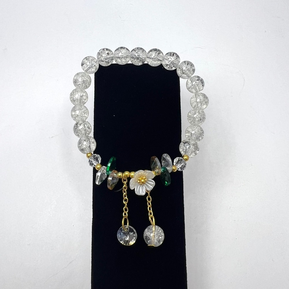 White Beaded Bracelet Fairy Lily of the Valley Charm Floral Coquette Whimsygoth